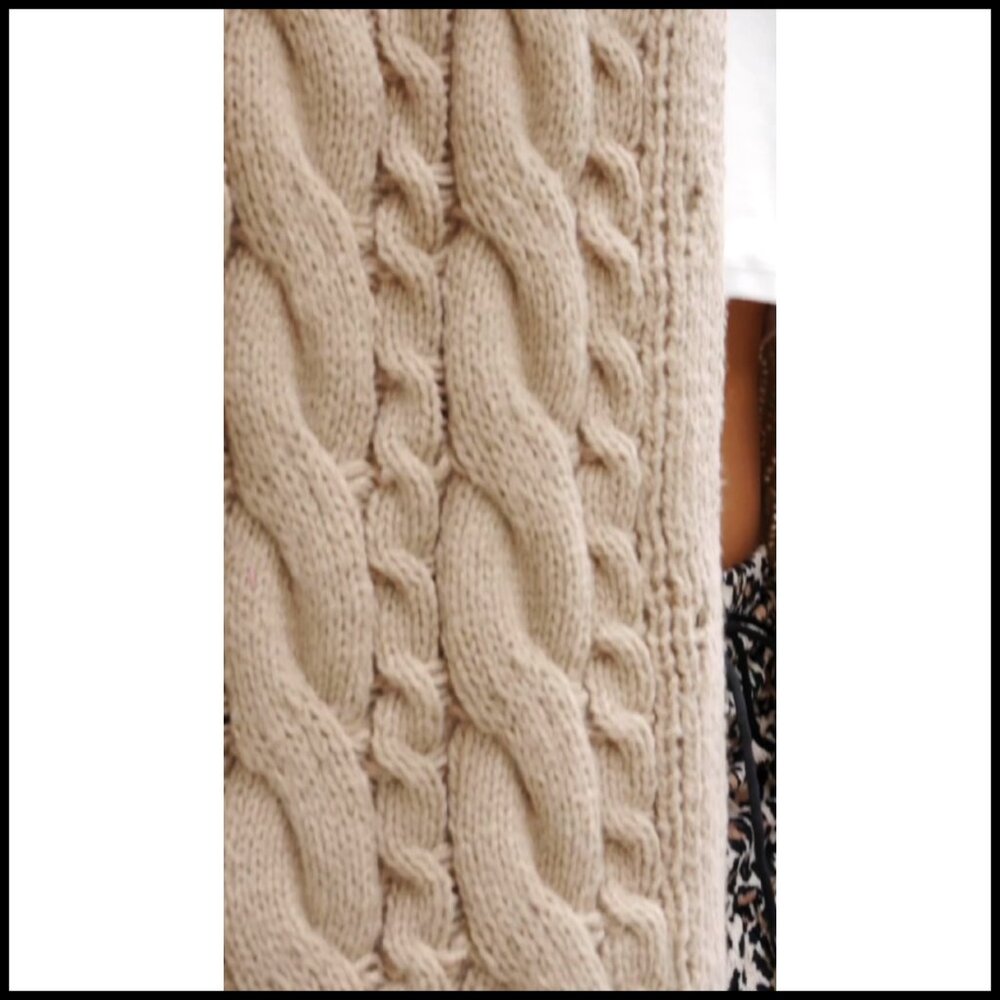 Chunky Cable Knit Cardigan Sweater Dress, Oversized Fit, Warm Winter Wear - Picture 6 of 7